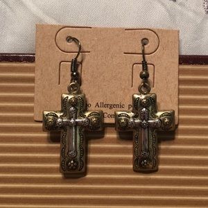 🆕Western cross earrings silver & Gold 2 tone NWT